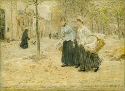 Zwei Wäscherinnen überqueren einen kleinen Park in Paris von Jean Francois Rafaelli