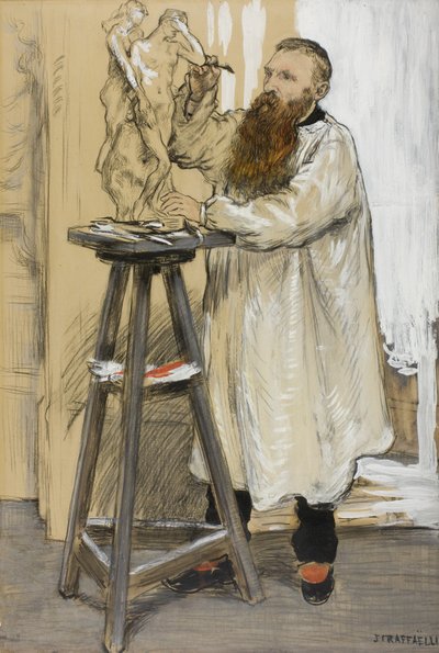 Porträt des Bildhauers Auguste Rodin in seinem Atelier, ca. 1889 von Jean Francois Raffaelli