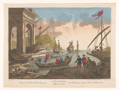 Ansicht von Booten und Schiffen im Hafen von Rotterdam von Jean François Daumont