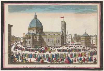 Ansicht des Doms von Florenz mit einer Prozession am Fronleichnamstag von Jean François Daumont