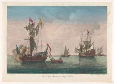 Meeresansicht mit Schiffen und Booten auf ruhiger See von Jean François Daumont
