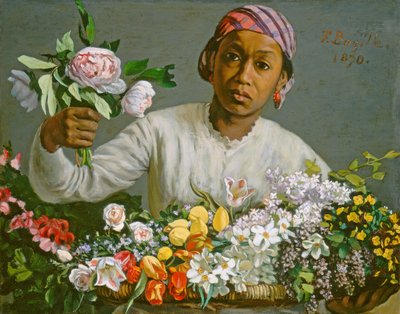 Junge Frau mit Pfingstrosen, 1870 von Jean Frederic Bazille