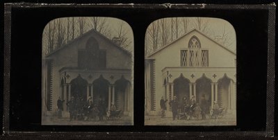 Gruppenporträt von acht Mitgliedern des Kreises von Eynard-Lullin, vor dem Haus (Grandfleur d