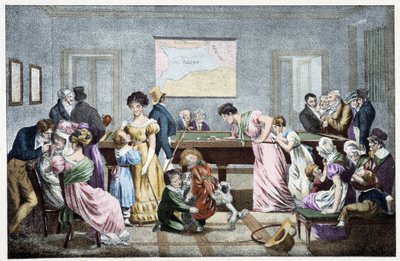 Ein Billardzimmer im 19. Jahrhundert: basierend auf einer Lithographie von Marlet von Jean Henri (after) Marlet