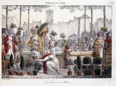 Der Blumenmarkt - Lithographie von Brocas von Jean Henri Marlet