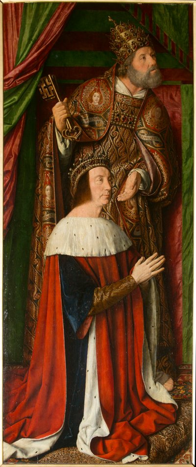 Peter II. von Bourbon mit dem heiligen Petrus, Detail. Triptychon des Meisters von Moulins von Jean Hey