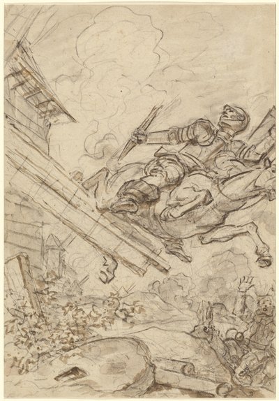 Don Quijote greift die Windmühle an von Jean Honore Fragonard