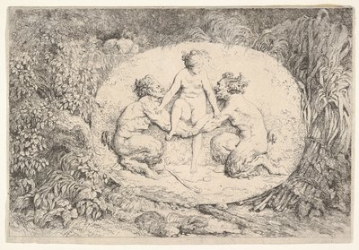 Nymphe, unterstützt von zwei Satyrn, 1763 von Jean Honore Fragonard