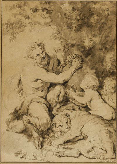 Satyr presst Trauben neben einem Tiger von Jean Honore Fragonard