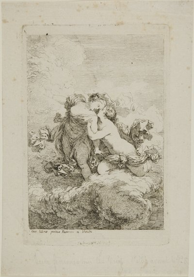 Zwei weibliche Figuren auf einer Wolke von Jean Honore Fragonard