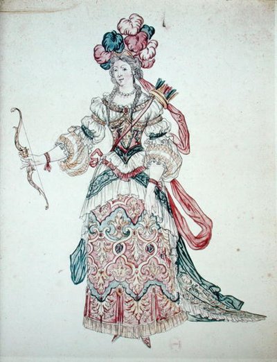 Frau mit einem Bogen, Theaterkostümentwurf von Jean II Berain