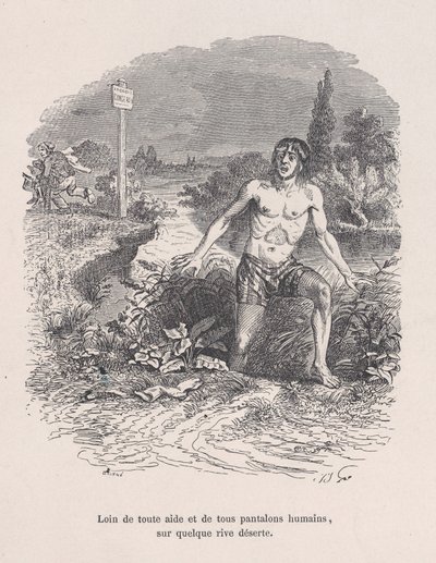 Ohne Hilfe und ohne Hosen, an einem verlassenen Ufer aus den kleinen Elenden von Jean Ignace Isidore Gérard