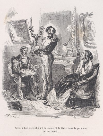 Es ist gut, dass er sie vor ihrem Ehemann schmeichelt und umgarnt. aus dem Kleinen Miseri..., 1843 von Jean Ignace Isidore Gérard