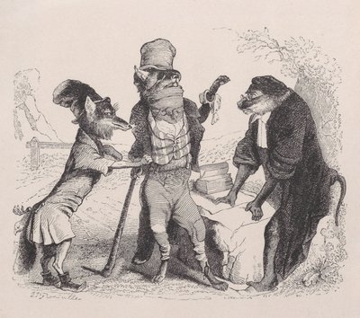 Der Wolf plädiert gegen den Fuchs vor dem Affen von Jean Ignace Isidore Gérard