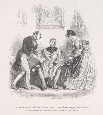 Die trauernde Witwe gibt beiden das Recht, gut zu handeln.... Und beide behalten ein ewiges..., 1843 von Jean Ignace Isidore Gérard