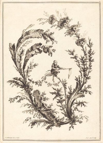 Ornament mit einem Affen von Jean Jacques Avril I after Jean Baptiste Pillement