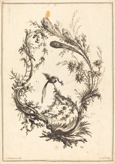 Ornament mit einem Pfau von Jean Jacques Avril I after Jean Baptiste Pillement