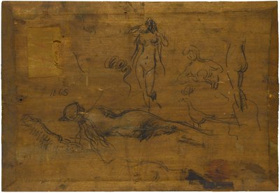 Mädchen mit blauem Band (recto) / Fünf Aktstudien, ein Pfau und ein Kopf im Profil (verso) von Jean Jacques Henner