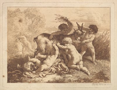 Die jungen Erntearbeiter und die Ziege, in einem Album enthalten, 1782 von Jean Jacques Lagrenee