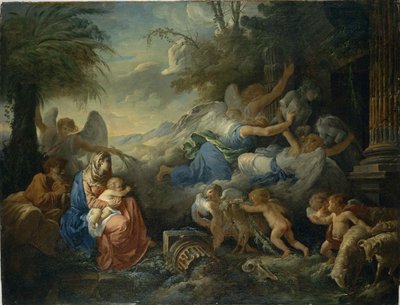 Der Sturz der Götzen und die Rast auf der Flucht nach Ägypten, ca. 1775 von Jean Jacques Lagrenee