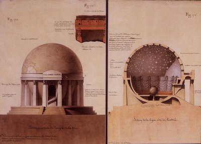 Der Tempel der Erde - Erhebung und Schnitt von Lequeu von Jean Jacques Lequeu