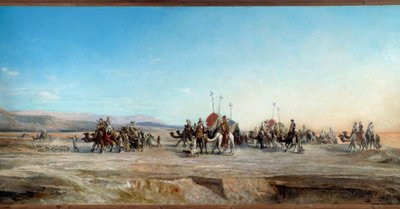 Auf der Suche nach einem Lager. Nomadenkarawanen und Kamele in der Wüste von Jean Joseph Bellel