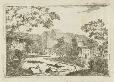 Flusslandschaft mit Häusern und Türmen von Jean Joseph Hanson
