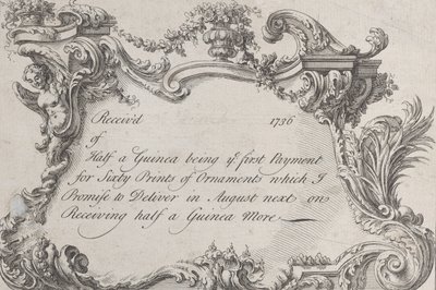 Handelskarte für Frazer, Armeedrucker, Schreibwarenhändler und Buchbinder, 1736 von Jean La Rocque