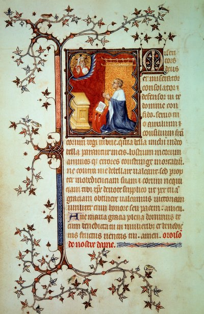 Herzog Johann I. von Berry (1340-1416) betet vor Gott (Miniatur aus dem Stundenbuch des Johann von Berry, um 1375) von Jean Le and workshop (attr. to) Noir