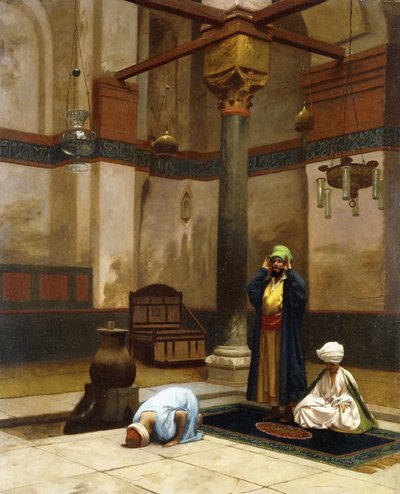 Drei Personen, die in der Ecke einer Moschee beten; Trois Personnages Priant dans un Coin de Mosquee von Jean Leon Gerome