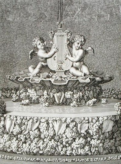 Zwei Cupidos halten eine Lyra, ein Brunnen in Versailles von Jean Lepautre