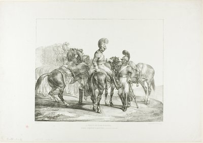 Eine Gruppe von Leibgardisten, Tafel 5 aus Verschiedene Themen aus dem Leben auf Stein gezeichnet von Jean Louis André Théodore Géricault