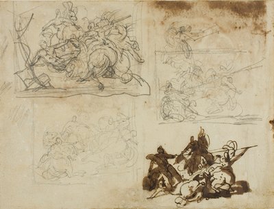 Vier Skizzen für eine Kavallerieschlacht von Jean Louis André Théodore Géricault