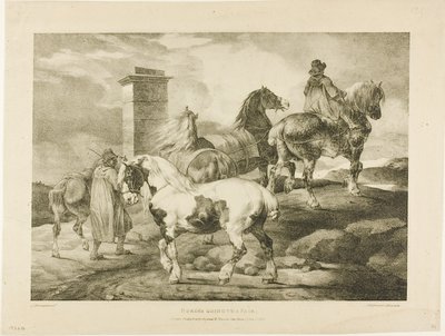 Pferde auf dem Weg zu einem Jahrmarkt, Platte 3 aus Verschiedene Motive nach dem Leben auf Stein gezeichnet von Jean Louis André Théodore Géricault