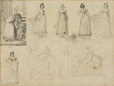 Neun Skizzen einer jungen Frau in modischer Kleidung von Jean Louis André Théodore Géricault