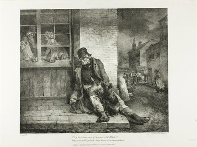 Bedauere die Sorgen eines armen alten Mannes!... Platte 2 aus Verschiedene Motive aus dem Leben gezeichnet und auf Stein (Die englische Suite) von Jean Louis André Théodore Géricault