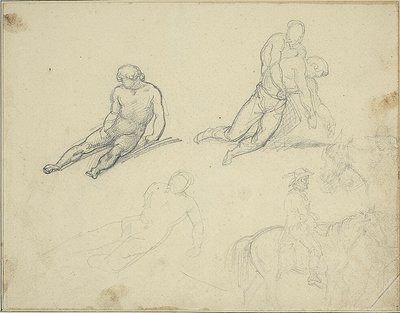 Skizzen: Liegender Akt, Mann, der den Körper stützt von Jean Louis André Théodore Géricault