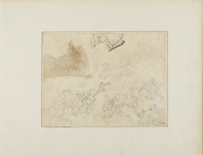 Skizzen für eine Kavallerieschlacht; die Hinterbeine eines Hundes von Jean Louis André Théodore Géricault