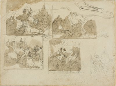 Skizzen einer Kavallerieschlacht und die Vorderpfoten eines Hundes von Jean Louis André Théodore Géricault
