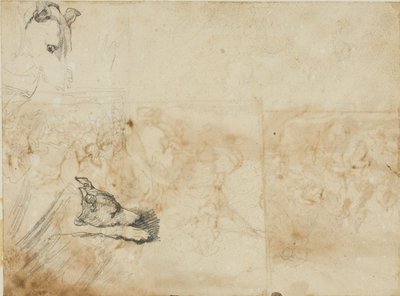 Skizzen einer Reiterschlacht und der Kopf eines Windhundes von Jean Louis André Théodore Géricault