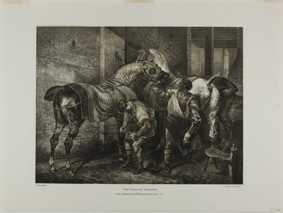 Der englische Hufschmied, Platte 10 aus Verschiedene Motive aus dem Leben gezeichnet und auf Stein (Die englische Suite) von Jean Louis André Théodore Géricault