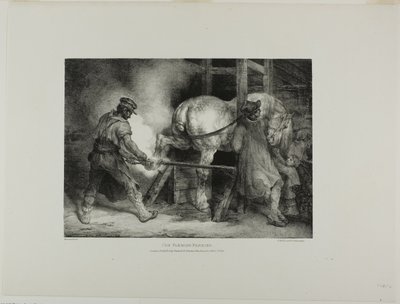 Der flämische Hufschmied, Platte 4 aus Verschiedene Motive aus dem Leben gezeichnet und auf Stein (Die englische Suite) von Jean Louis André Théodore Géricault