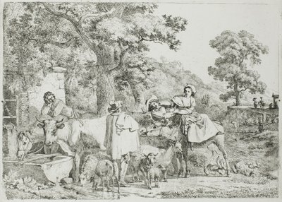 Kuh und Pferd am Trog von Jean Louis De Marne