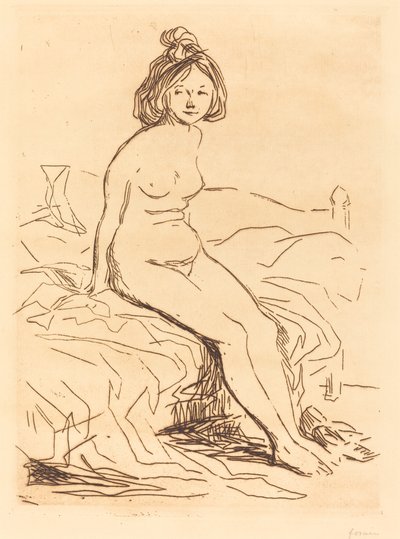 Nackte Frau, auf ihrem Bett sitzend, Vorderansicht von Jean Louis Forain