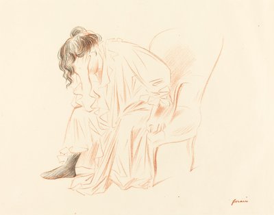 Sitzende Frau mit dem Kopf auf der rechten Hand ruhend von Jean Louis Forain