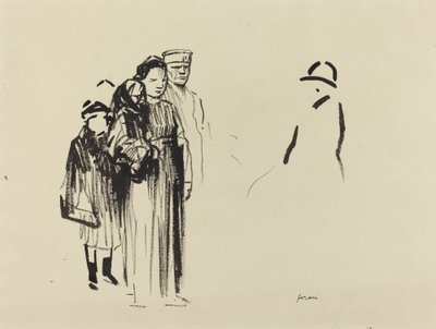 Frau und zwei Kinder mit deutschen Soldaten von Jean Louis Forain