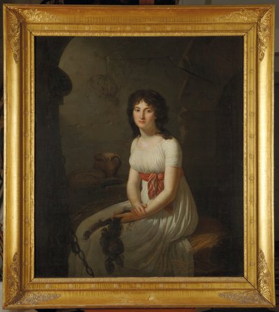Bürger Tallien in einer Zelle im La Force Gefängnis, hält ihr abgeschnittenes Haar, 1796 von Jean Louis Laneuville