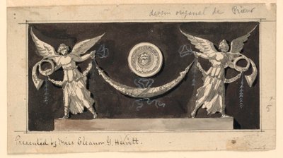 Dekoratives Panel: Ruhm stützen ein Feston unter einem Medaillon von Jean Louis Prieur the Younger