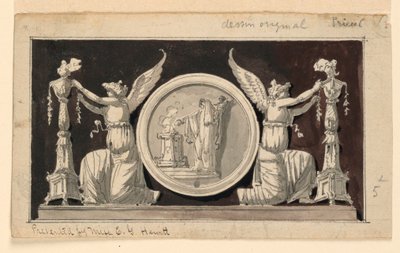 Dekoratives Panel: Medaillon mit einer Opferszene zwischen zwei Siegen, die Kandelaber schmücken von Jean Louis Prieur the Younger