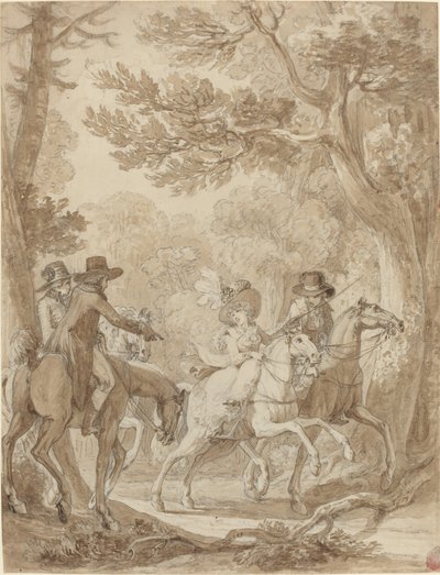 Dame und Herren reiten in einem Park von Jean Michel Moreau